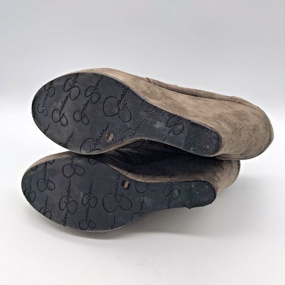 Jessica Simpson Catcher Taupe Suede Leather Wedge Booties Women 10M Lace Up Shoe - Picture 8 of 9